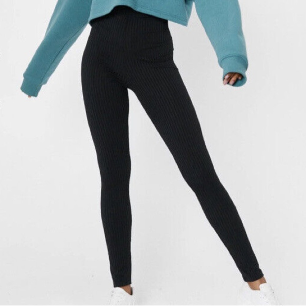 Nasty Gal Black Rib Leggings